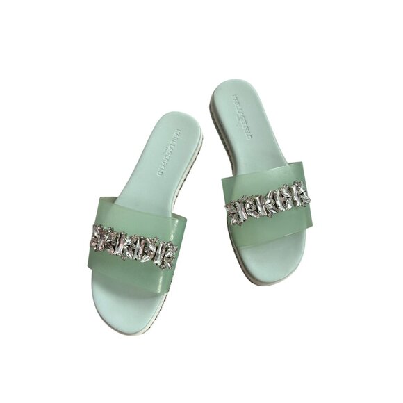 KARL LAGERFELD Mint Green Jeweled Rhinestone Slide Sandals Size 7 - Picture 10 of 10